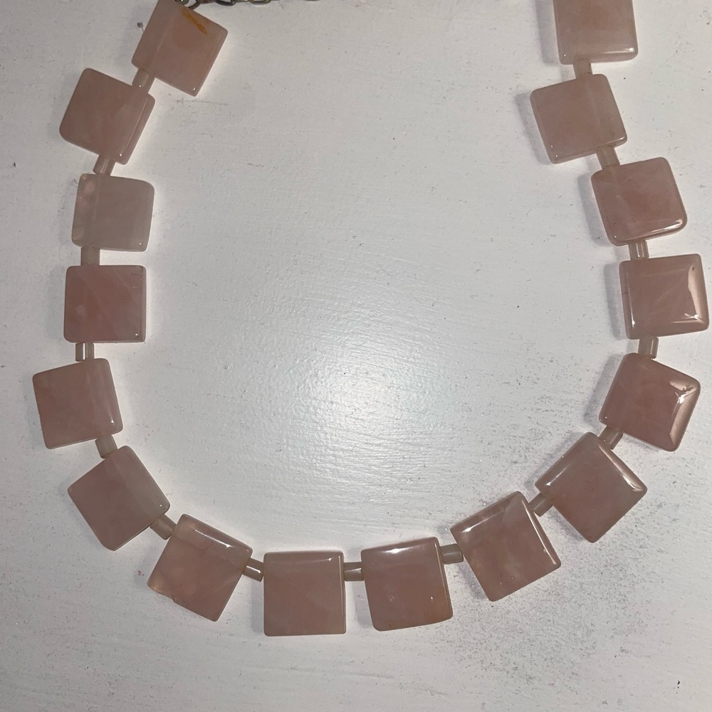 Pink Rose Quartz Square Bead Necklace